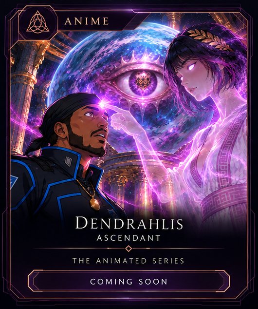 Anime Morileth touching Curtis's forehead beneath the canonical eye and Tree of Life.